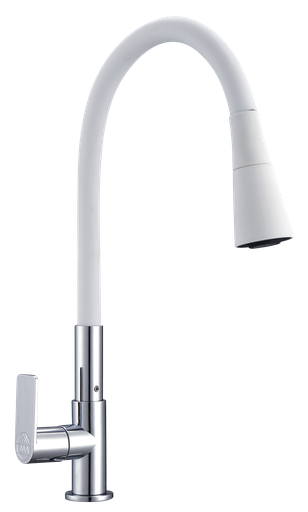 [MET-611] MET-611 Grifería Flexible Agua Fria con doble función para fregadero Blanca